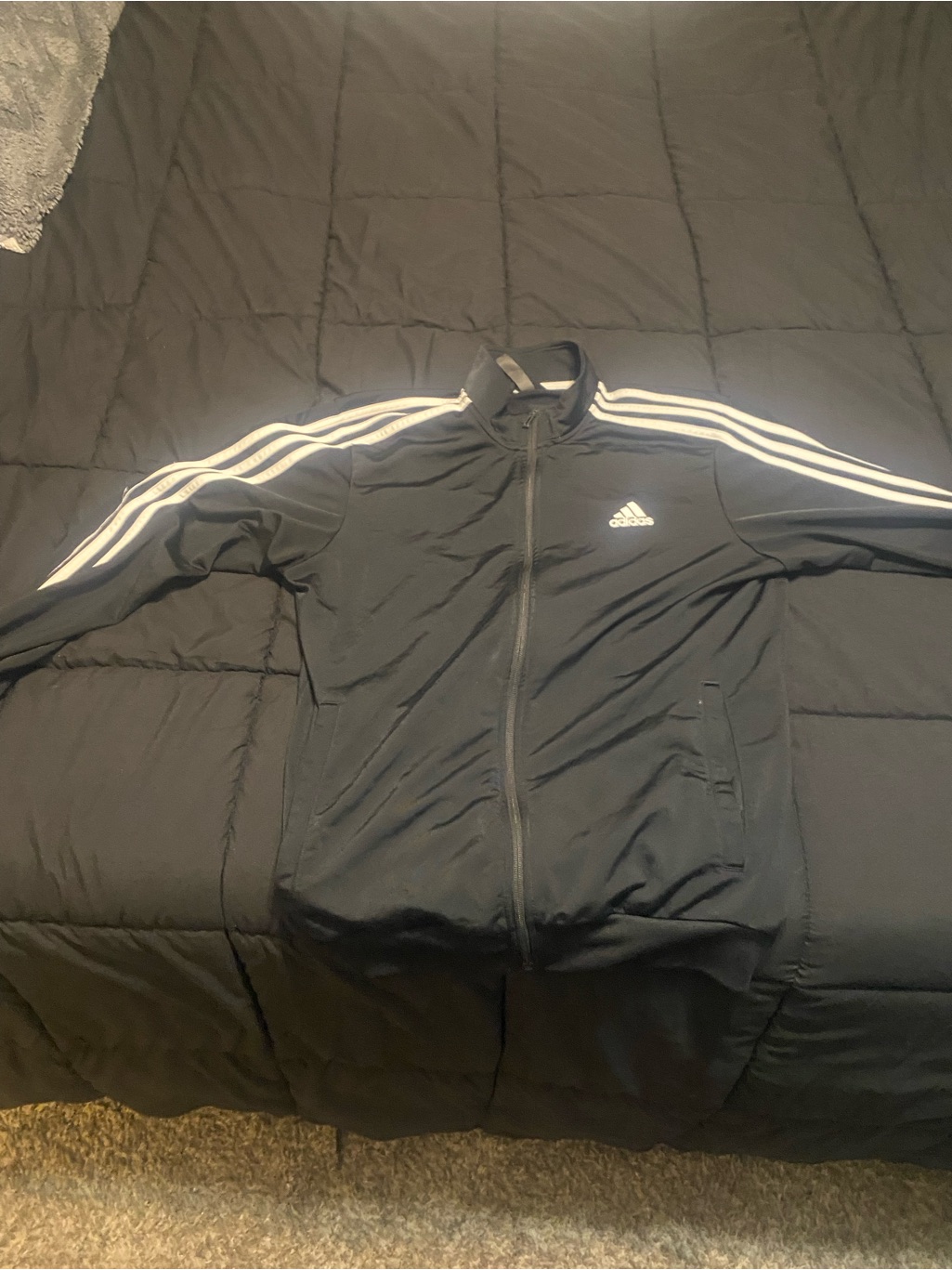 Adidas Black Track Jacket With White Three-Stripe Accent